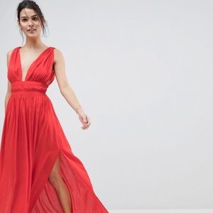 Grecian plunge maxi woven beach dress